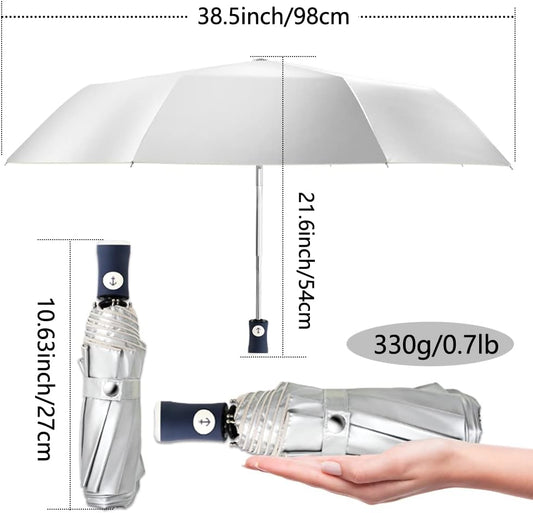 Silver Coating Layer Fabric Blocking UV 99.9% Sun Umbrella Compact Folding Travel Umbrella Automatic Folding Windproof Umbrellas For Men and Women (Beige)