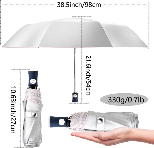 Silver Coating Layer Fabric Blocking UV 99.9% Sun Umbrella Compact Folding Travel Umbrella Automatic Windproof Umbrellas For Men and Women (Pink)