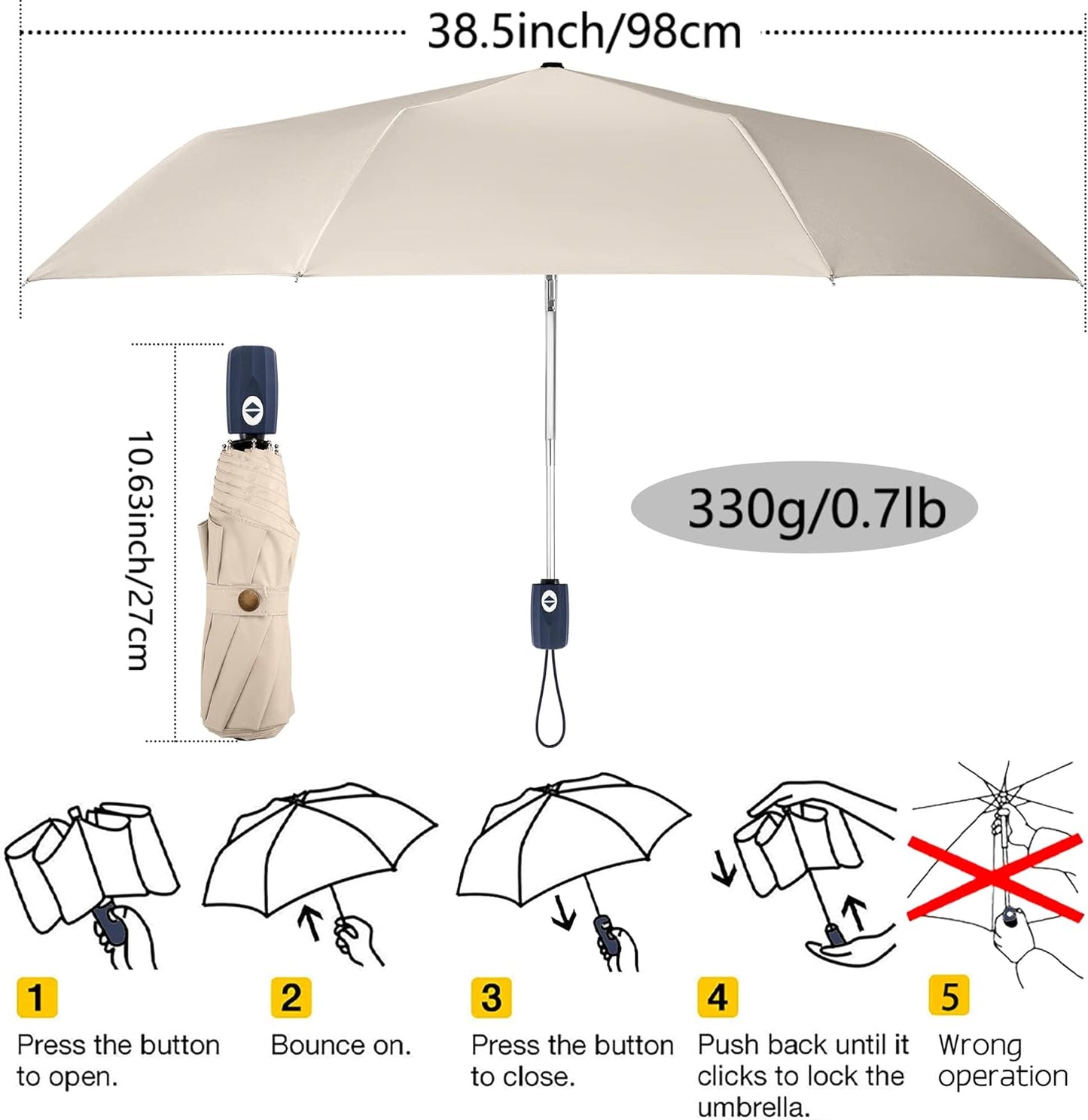 Velmorna UV Sun Umbrella Compact Folding Travel Umbrella Auto Open Close Compact Folding Rain Umbrellas for Women Men Blocking UV 99.98%