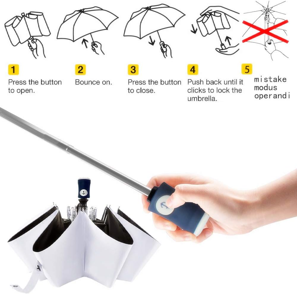 Velmorna Sun Umbrella Compact Folding Travel Umbrella Auto Open and Close for Windproof Rainproof & 99.9% UV Protection Parasol with Black Anti UV Coating