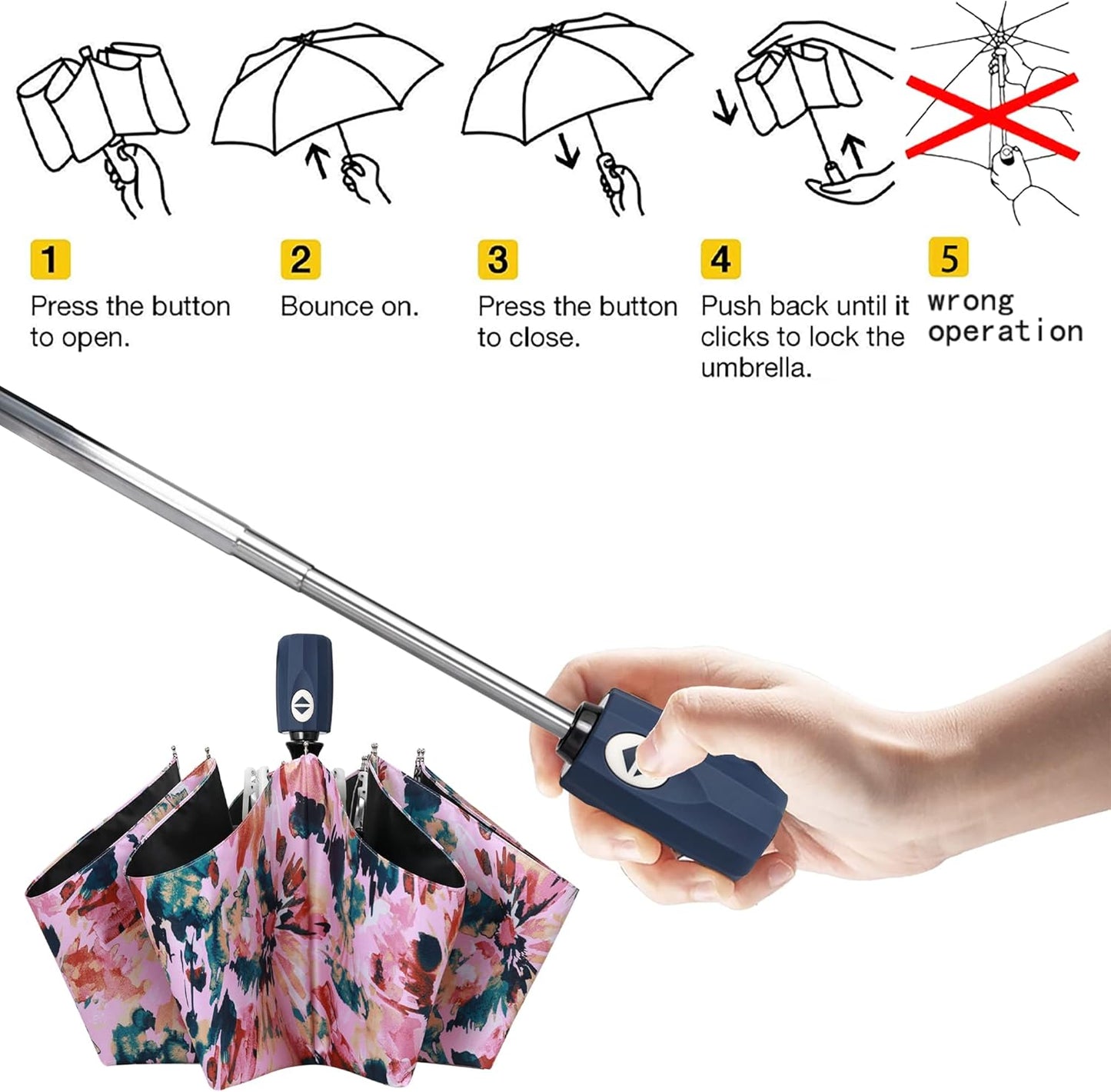 Velmorna UV Sun Umbrella Compact Folding Travel Umbrella Auto Open Close Compact Folding Rain Umbrellas for Women Men Blocking UV 99.98%
