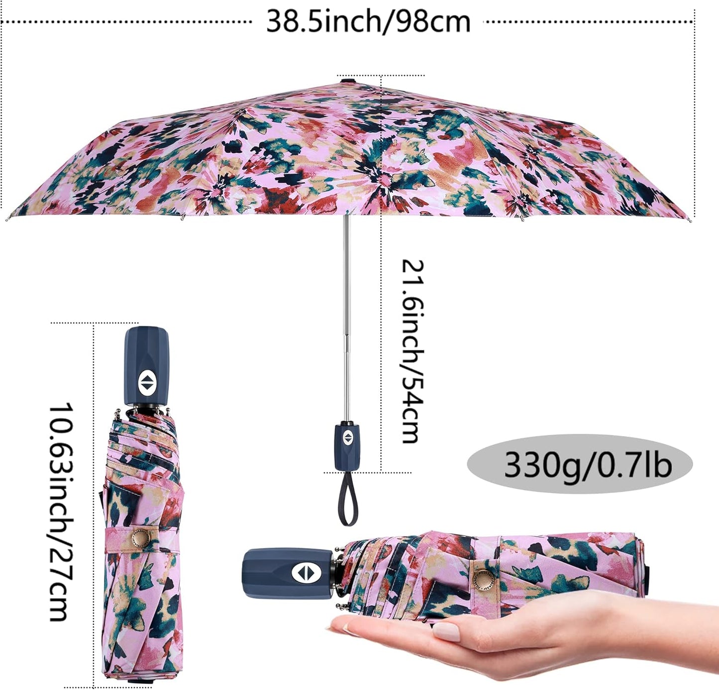 Velmorna UV Sun Umbrella Compact Folding Travel Umbrella Auto Open Close Compact Folding Rain Umbrellas for Women Men Blocking UV 99.98%