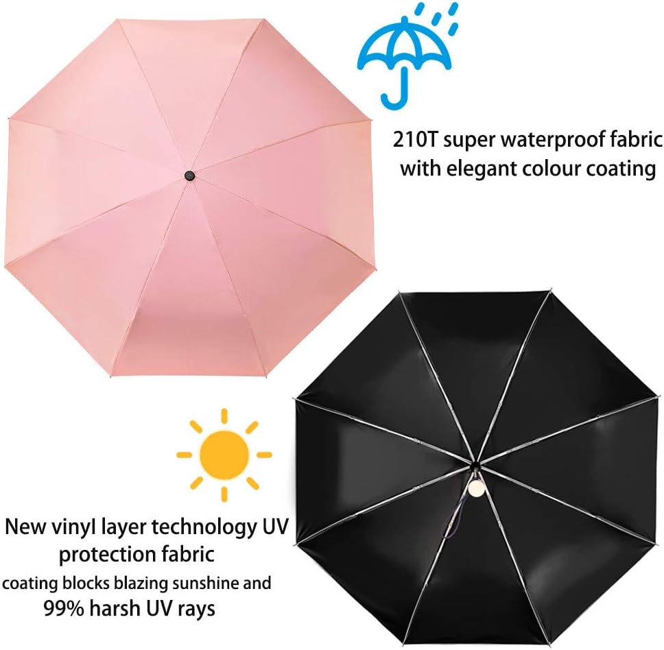 Velmorna Sun Umbrella Compact Folding Travel Umbrella Auto Open and Close for Windproof Rainproof &amp; 99.9% UV Protection Parasol with Black Anti UV Coating