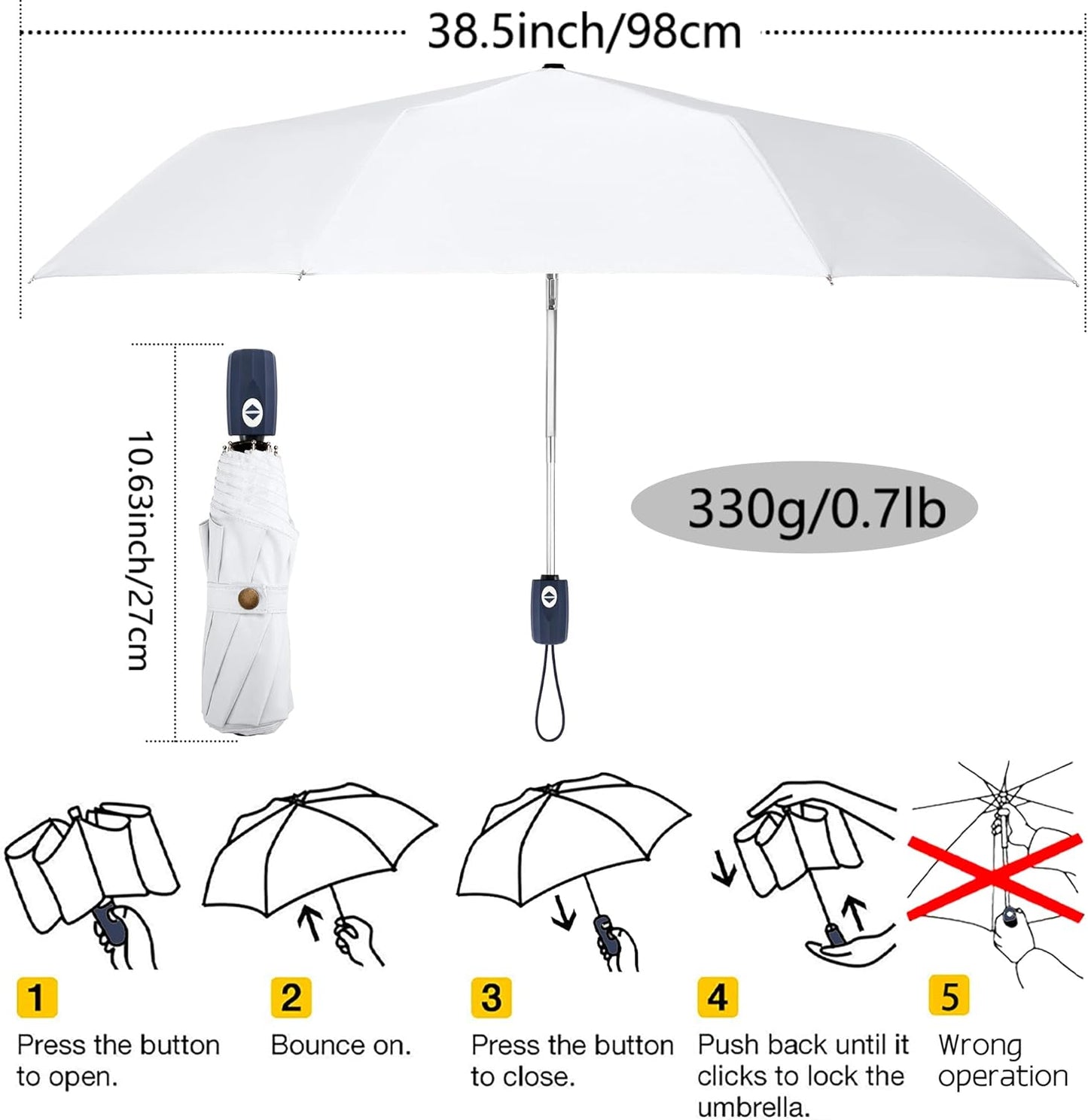 Velmorna UV Sun Umbrella Compact Folding Travel Umbrella Auto Open Close Compact Folding Rain Umbrellas for Women Men Blocking UV 99.98%
