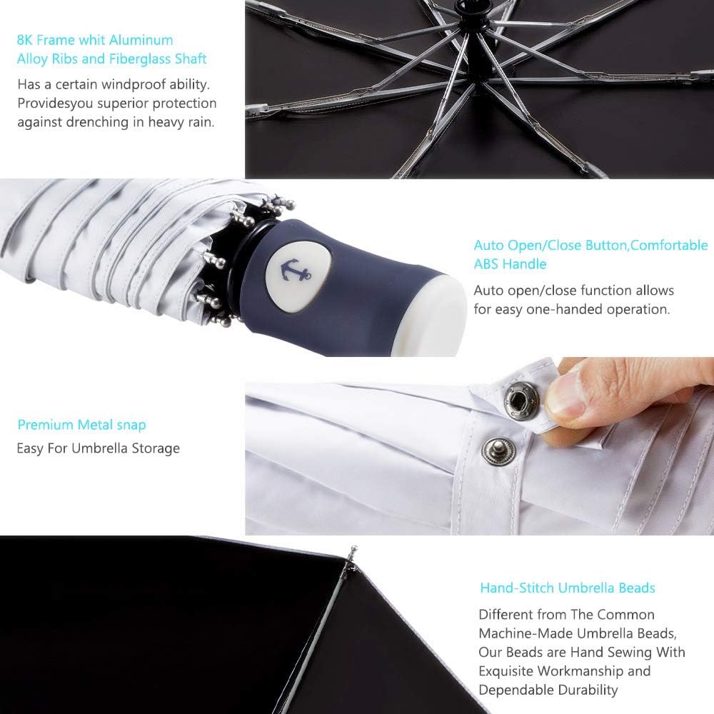 Velmorna Sun Umbrella Compact Folding Travel Umbrella Auto Open and Close for Windproof Rainproof &amp; 99.9% UV Protection Parasol with Black Anti UV Coating