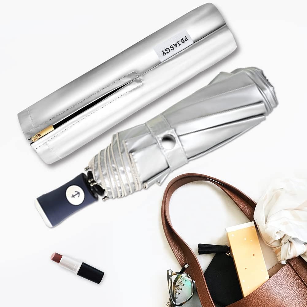 Velmorna Silver Coating Layer Fabric Blocking UV 99.9% Sun Umbrella Compact Folding Travel Umbrella Automatic Folding Windproof Umbrellas For Men and Women (Beige)