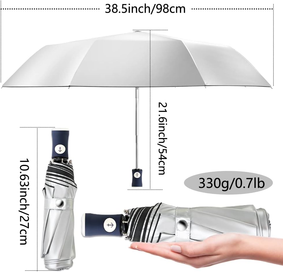 Velmorna Silver Coating Layer Fabric Blocking UV 99.9% Sun Umbrella Compact Folding Travel Umbrella Automatic Folding Windproof Umbrellas For Men and Women (Black)