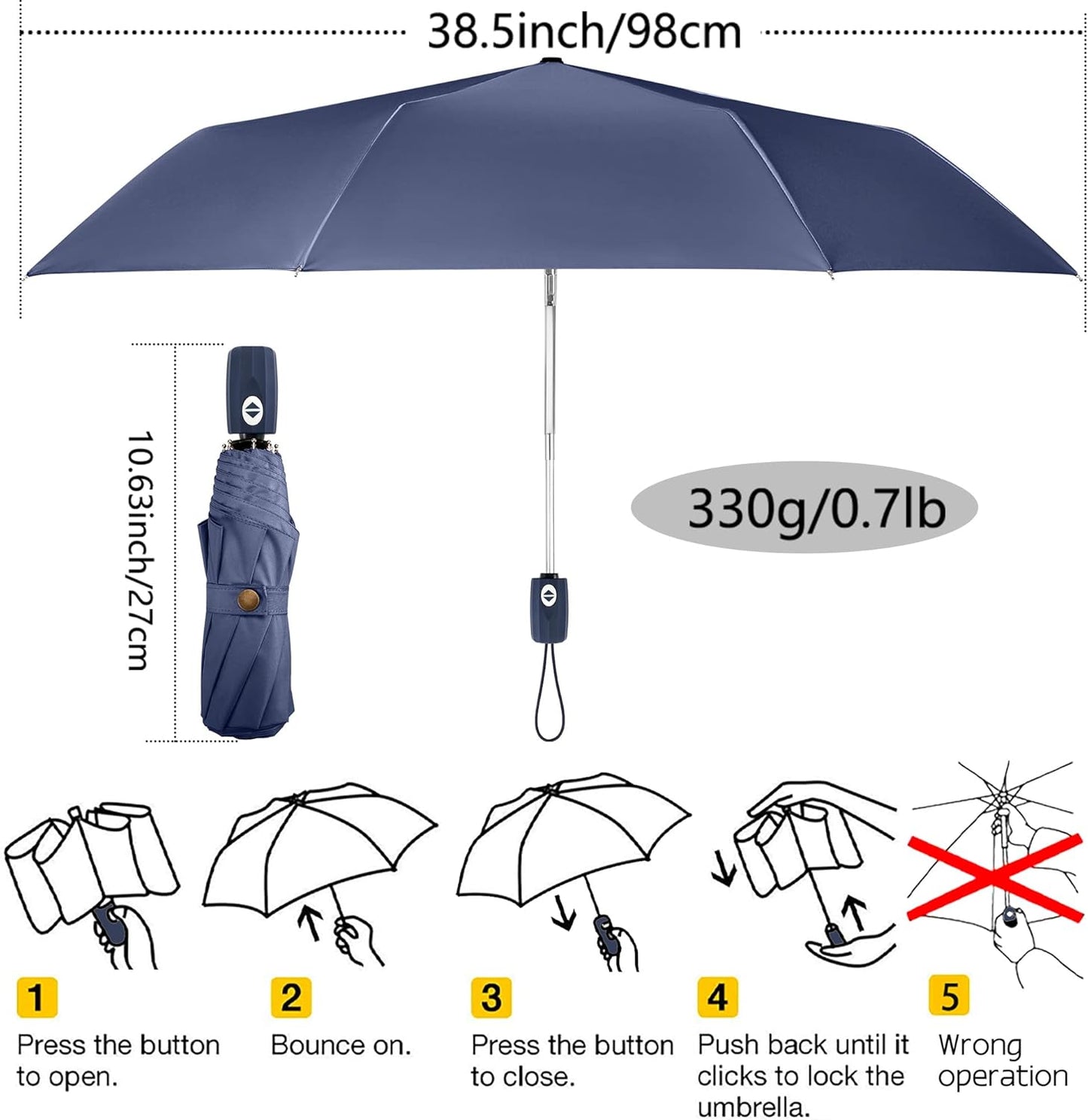 Velmorna UV Sun Umbrella Compact Folding Travel Umbrella Auto Open Close Compact Folding Rain Umbrellas for Women Men Blocking UV 99.98%