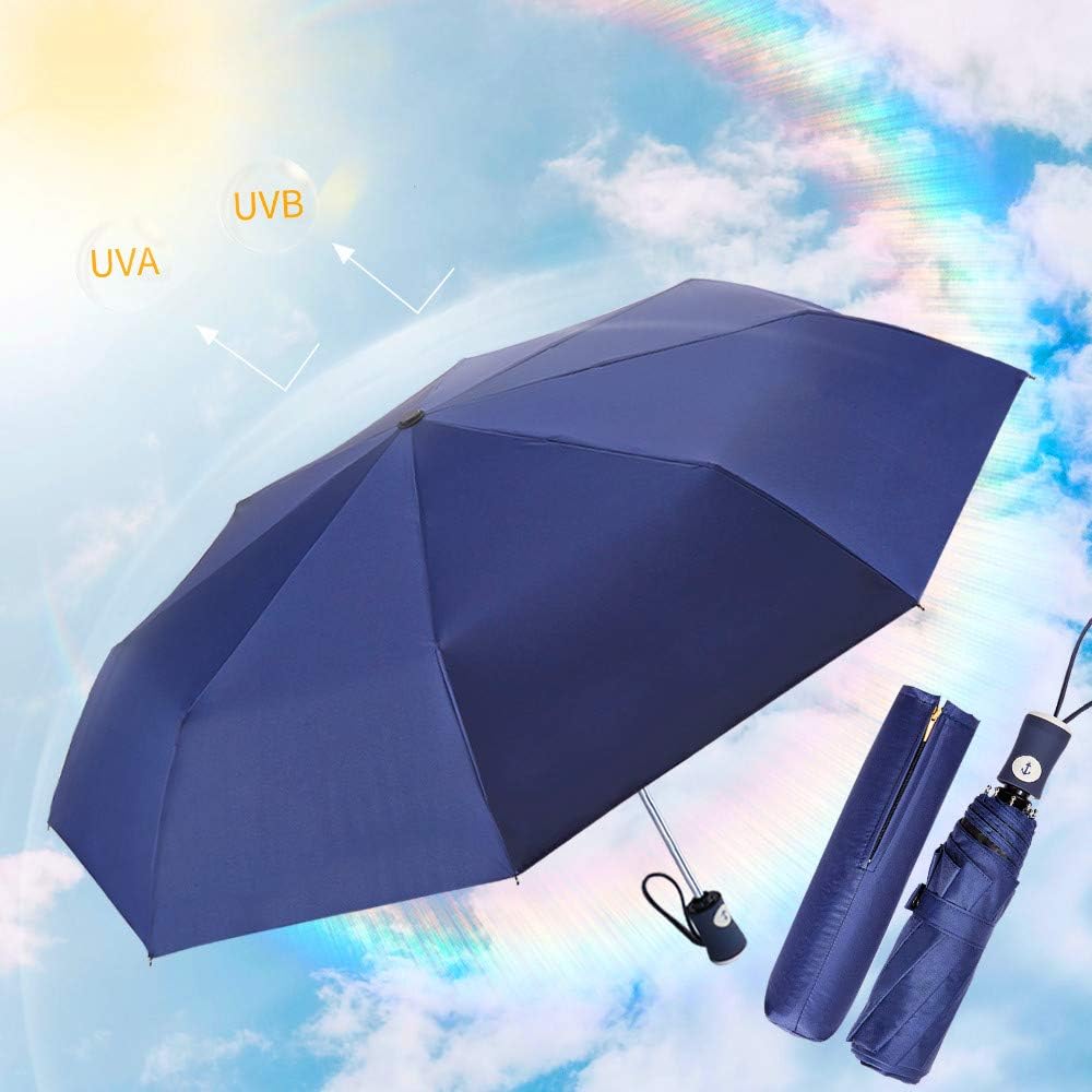 Velmorna  Sun Umbrella Compact Folding Travel Umbrella Auto Open and Close for Windproof Rainproof &amp; 99.9% UV Protection Parasol with Black Anti UV Coating