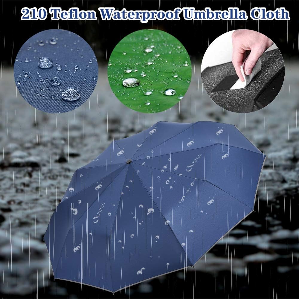 Velmorna Windproof Travel Umbrella with Teflon Coating Auto Open Close Lightweight Sun&amp;Rain Umbrella with 10 Rib Construction and Reflective Stripe Zipper Pouch