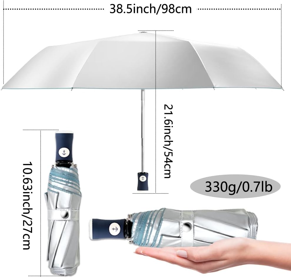 Velmorna Silver Coating Layer Fabric Blocking UV 99.9% Sun Umbrella Compact Folding Travel Umbrella Automatic Folding Windproof Umbrellas For Men and Women (Blue)