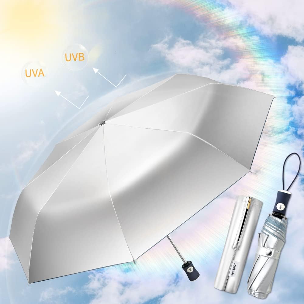 Velmorna Silver Coating Layer Fabric Blocking UV 99.9% Sun Umbrella Compact Folding Travel Umbrella Automatic Folding Windproof Umbrellas For Men and Women (Blue)