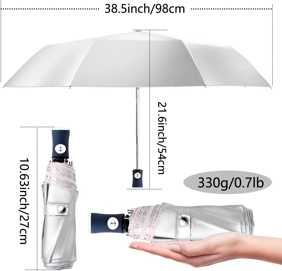 Velmorna Silver Coating Layer Fabric Blocking UV 99.9% Sun Umbrella Compact Folding Travel Umbrella Automatic Windproof Umbrellas For Men and Women (Pink)
