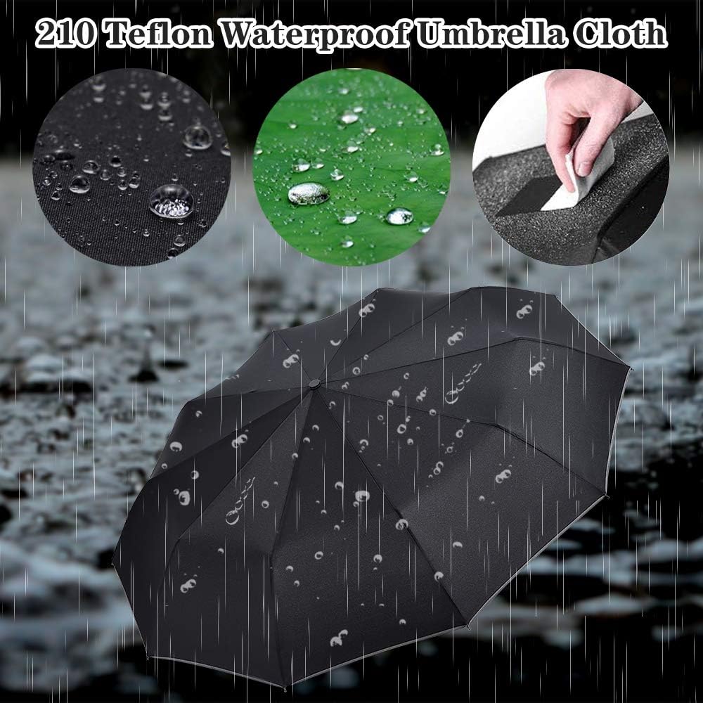 Velmorna  Windproof Travel Umbrella with Teflon Coating Auto Open Close Lightweight Sun&amp;Rain Umbrella with 10 Rib Construction and Reflective Stripe Zipper Pouch