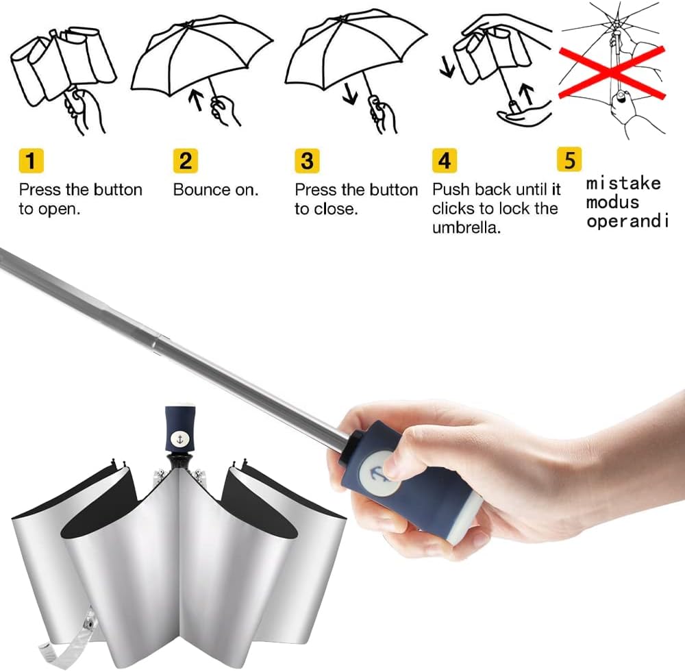 Velmorna Silver Coating Layer Fabric Blocking UV 99.9% Sun Umbrella Compact Folding Travel Umbrella Automatic Folding Windproof Umbrellas For Men and Women (Black)