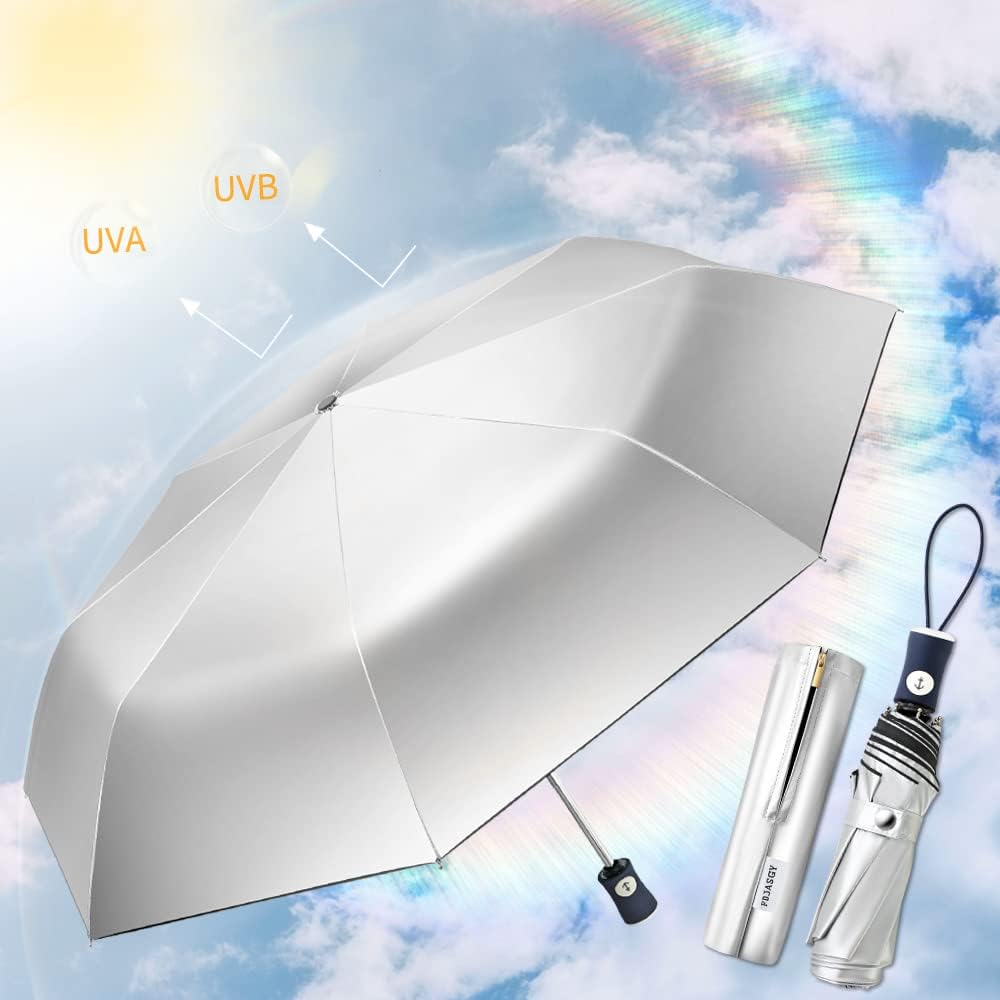 Velmorna Silver Coating Layer Fabric Blocking UV 99.9% Sun Umbrella Compact Folding Travel Umbrella Automatic Folding Windproof Umbrellas For Men and Women (Black)