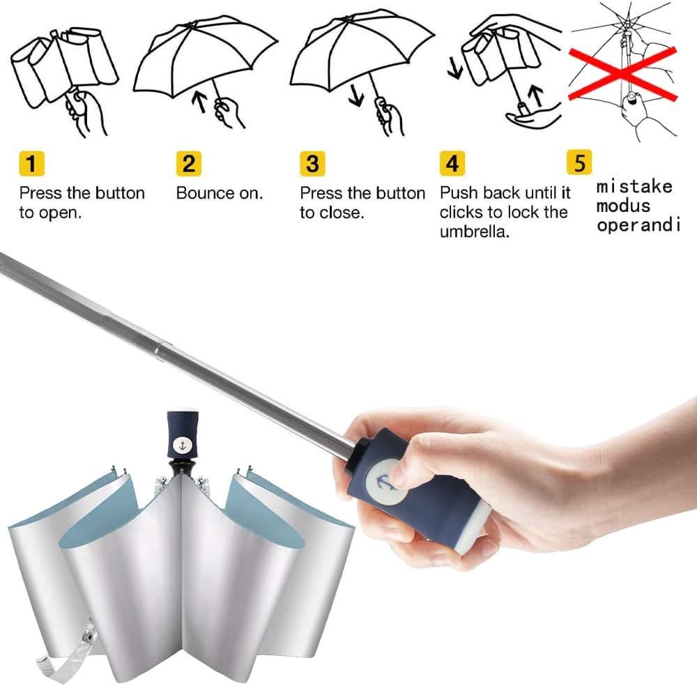Velmorna Silver Coating Layer Fabric Blocking UV 99.9% Sun Umbrella Compact Folding Travel Umbrella Automatic Folding Windproof Umbrellas For Men and Women (Blue)