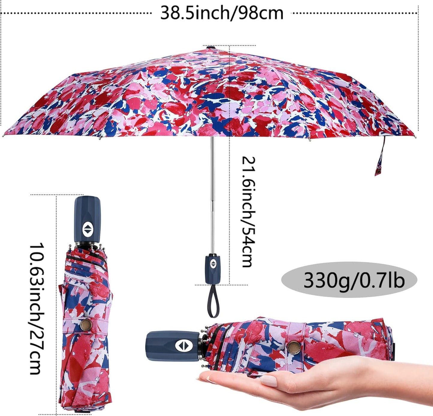 Velmorna UV Sun Umbrella Compact Folding Travel Umbrella Auto Open Close Compact Folding Rain Umbrellas for Women Men Blocking UV 99.98%