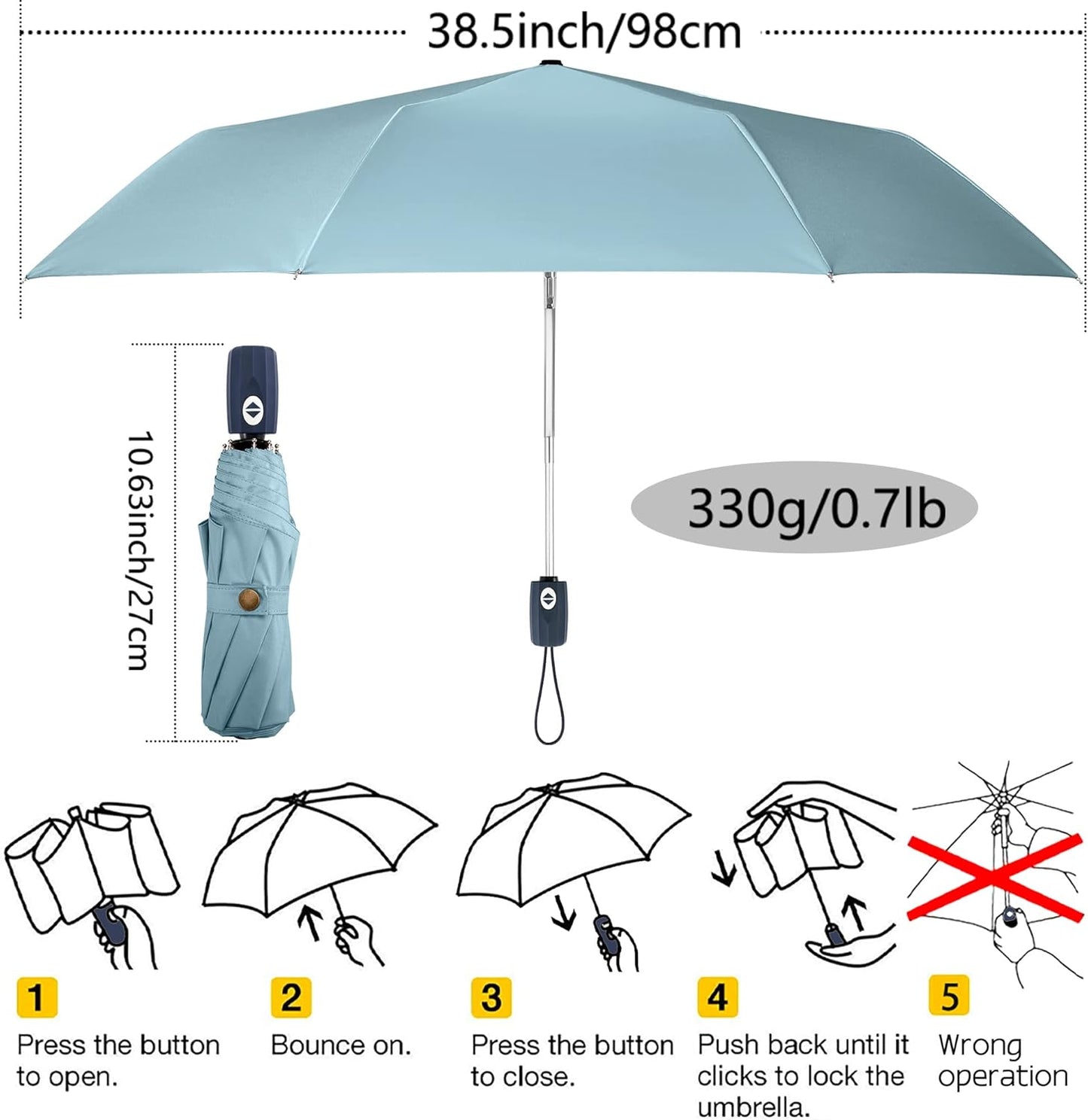 Velmorna UV Sun Umbrella Compact Folding Travel Umbrella Auto Open Close Compact Folding Rain Umbrellas for Women Men Blocking UV 99.98%