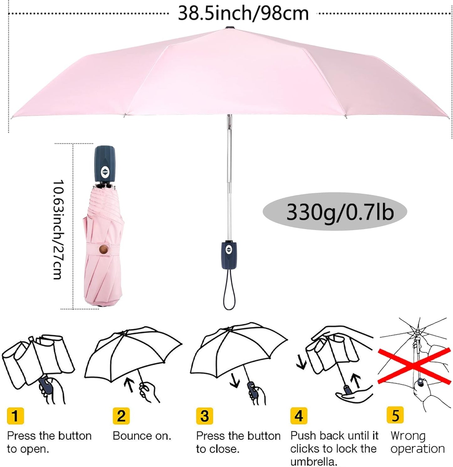 Velmorna UV Sun Umbrella Compact Folding Travel Umbrella Auto Open Close Compact Folding Rain Umbrellas for Women Men Blocking UV 99.98%