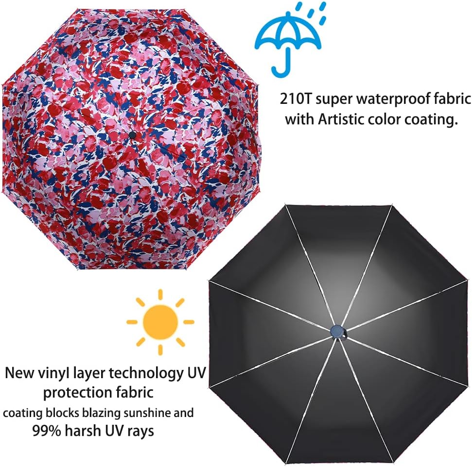Velmorna UV Sun Umbrella Compact Folding Travel Umbrella Auto Open Close Compact Folding Rain Umbrellas for Women Men Blocking UV 99.98%