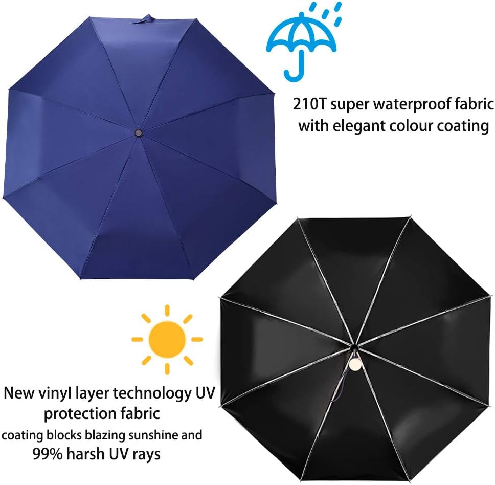 Velmorna  Sun Umbrella Compact Folding Travel Umbrella Auto Open and Close for Windproof Rainproof &amp; 99.9% UV Protection Parasol with Black Anti UV Coating