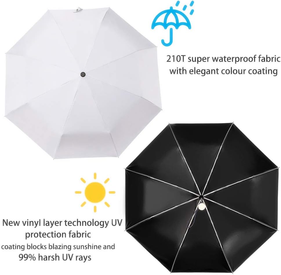 Velmorna Sun Umbrella Compact Folding Travel Umbrella Auto Open and Close for Windproof Rainproof &amp; 99.9% UV Protection Parasol with Black Anti UV Coating