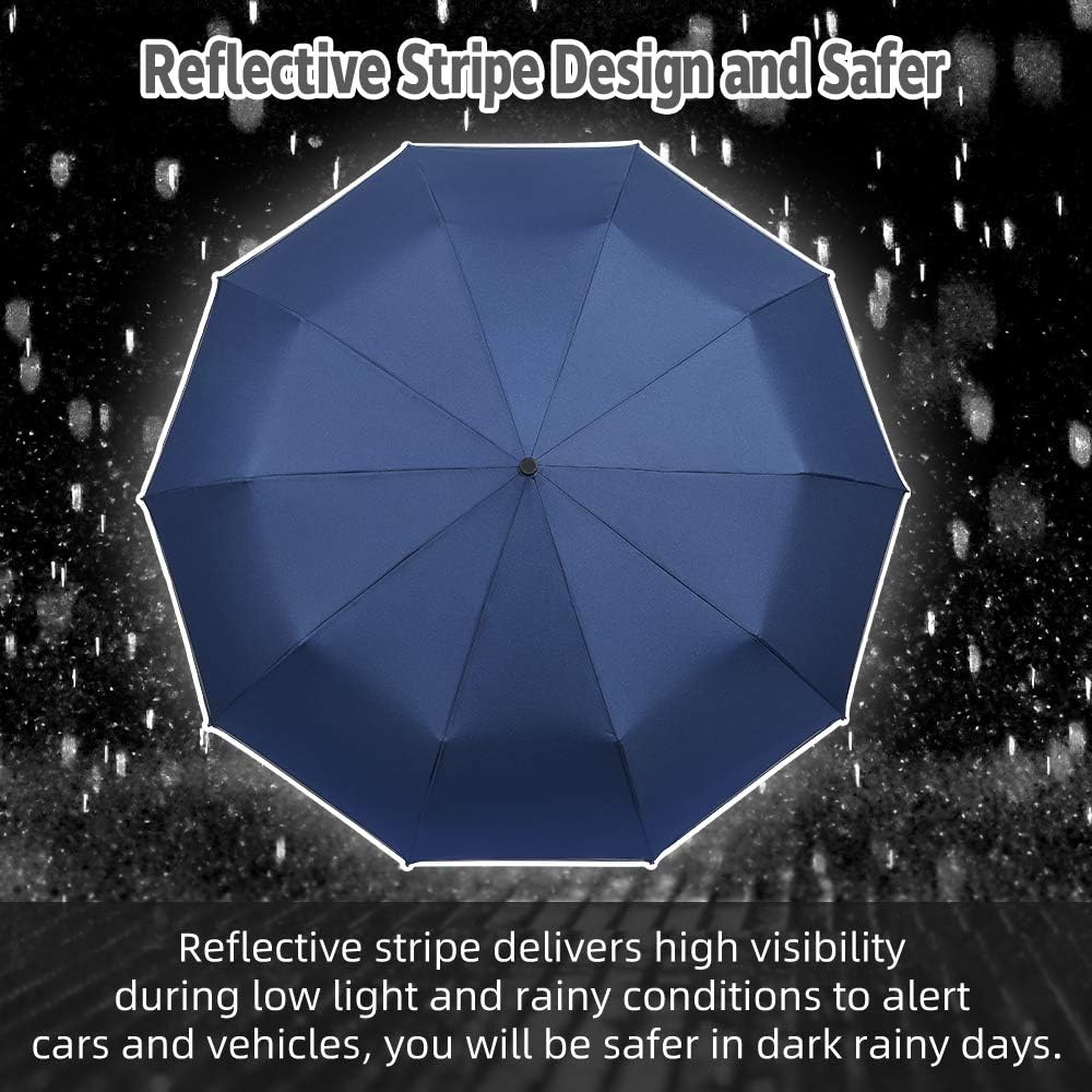 Velmorna Windproof Travel Umbrella with Teflon Coating Auto Open Close Lightweight Sun&amp;Rain Umbrella with 10 Rib Construction and Reflective Stripe Zipper Pouch