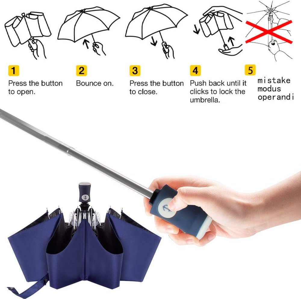 Velmorna  Sun Umbrella Compact Folding Travel Umbrella Auto Open and Close for Windproof Rainproof &amp; 99.9% UV Protection Parasol with Black Anti UV Coating