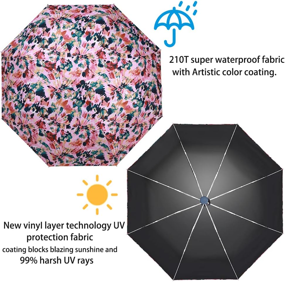 Velmorna UV Sun Umbrella Compact Folding Travel Umbrella Auto Open Close Compact Folding Rain Umbrellas for Women Men Blocking UV 99.98%