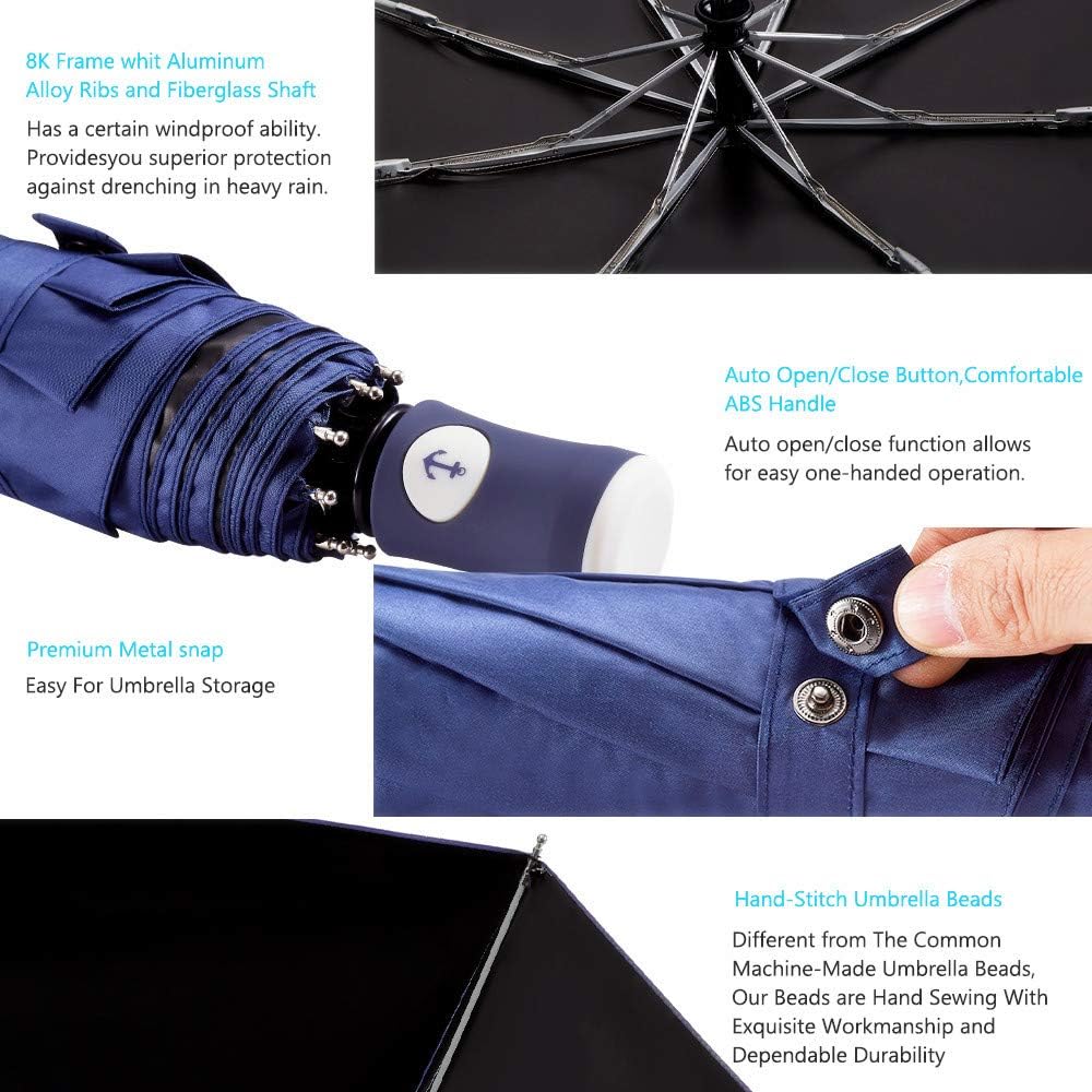 Velmorna  Sun Umbrella Compact Folding Travel Umbrella Auto Open and Close for Windproof Rainproof &amp; 99.9% UV Protection Parasol with Black Anti UV Coating
