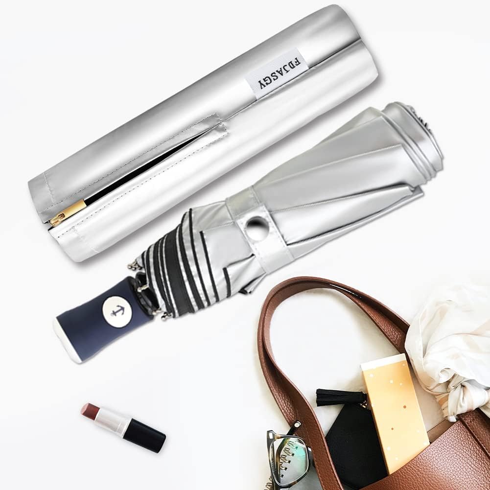 Velmorna Silver Coating Layer Fabric Blocking UV 99.9% Sun Umbrella Compact Folding Travel Umbrella Automatic Folding Windproof Umbrellas For Men and Women (Black)