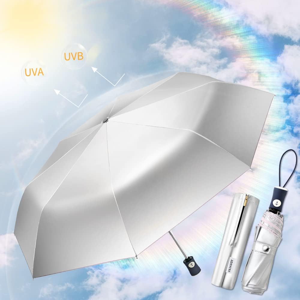 Velmorna Silver Coating Layer Fabric Blocking UV 99.9% Sun Umbrella Compact Folding Travel Umbrella Automatic Windproof Umbrellas For Men and Women (Pink)