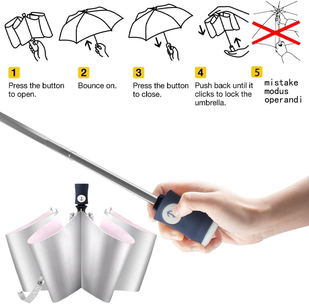 Velmorna Silver Coating Layer Fabric Blocking UV 99.9% Sun Umbrella Compact Folding Travel Umbrella Automatic Windproof Umbrellas For Men and Women (Pink)
