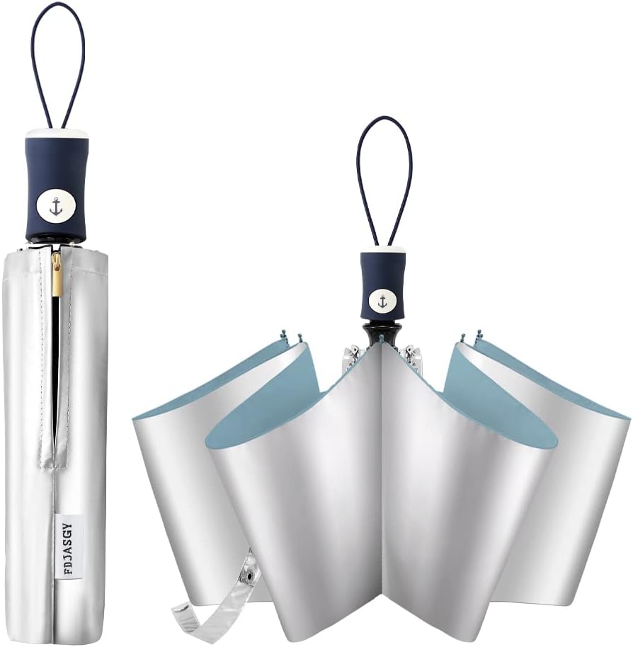 Velmorna Silver Coating Layer Fabric Blocking UV 99.9% Sun Umbrella Compact Folding Travel Umbrella Automatic Folding Windproof Umbrellas For Men and Women (Blue)