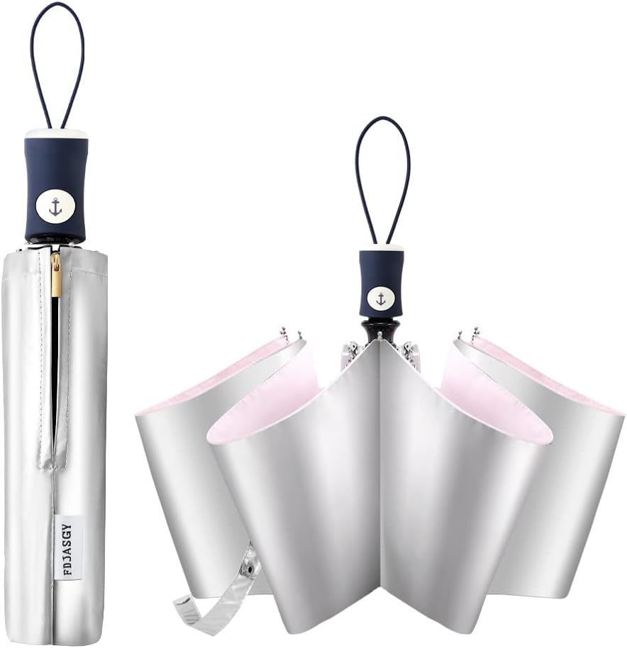 Velmorna Silver Coating Layer Fabric Blocking UV 99.9% Sun Umbrella Compact Folding Travel Umbrella Automatic Windproof Umbrellas For Men and Women (Pink)